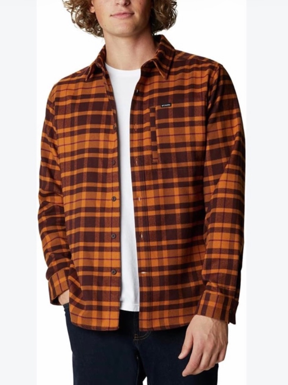 Columbia Elements II Soft Heavyweight Flannel Shirt Men’s M Burnt Orange Plaid